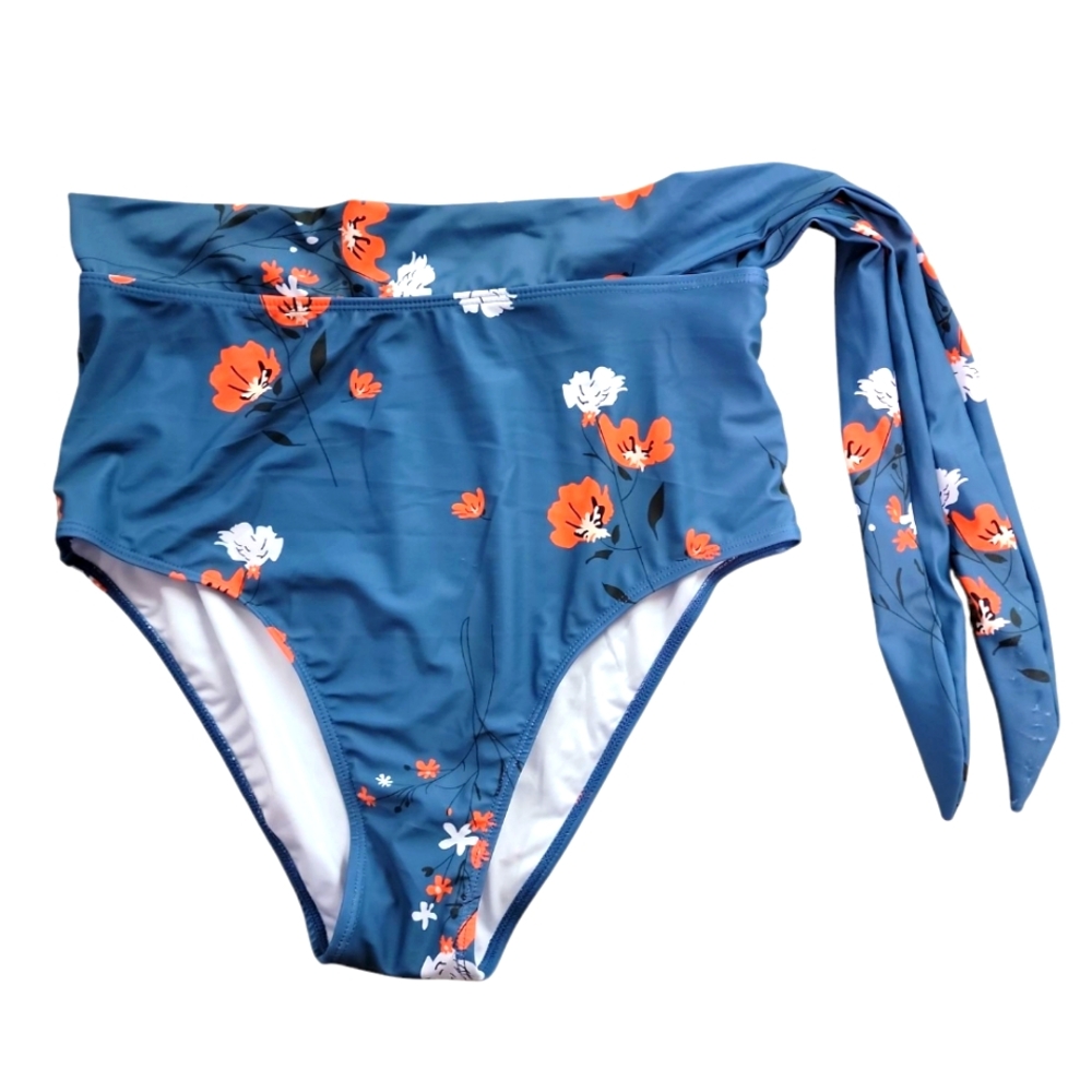 NWOT High Waisted Bikini Bottom W/ Tie Sz L